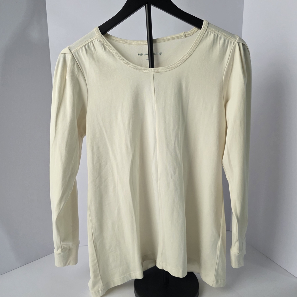 Soft Surroundings Sefina Twisted Long Sleeve Top  Ecru Size Small